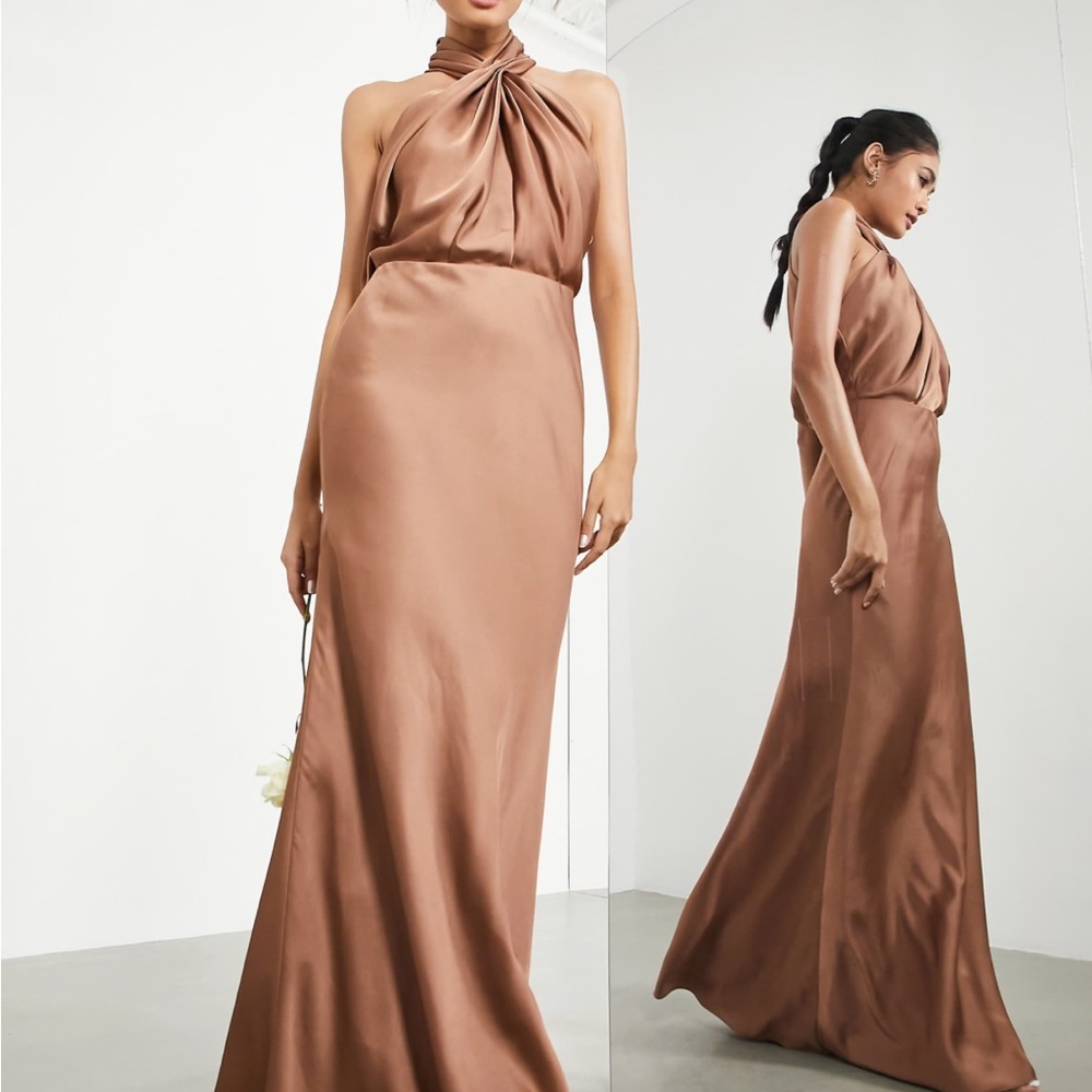 ASOS Brown Satin Halter Dress